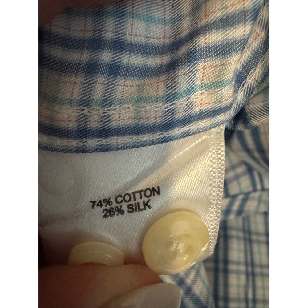 Peter Millar Men's XL Blue White Checkered Button-Down Shirt Cotton Silk Blend‎ - Picture 5 of 5